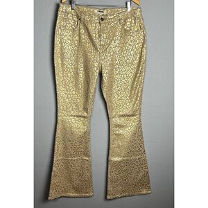Rock & Roll Denim Ladies 36x36 Metallic Gold Cheetah High Rise Flare Disco Jeans